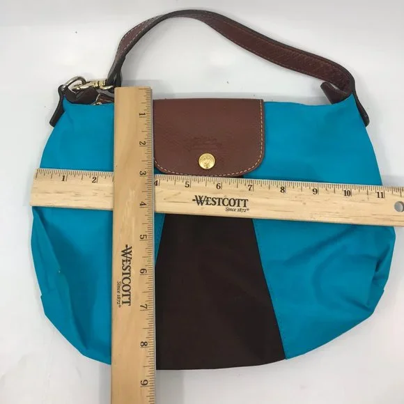 LONGCHAMP Blue Brown Fabric Chic Shoulder Bag - Picture 4 of 8
